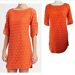 Trina Turk Crochet Lace Overlay Medium Orange Sz8 Lined Bonfire Shift Dress